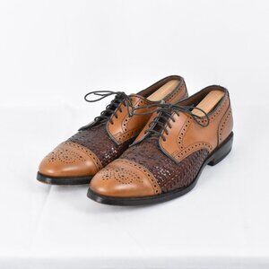 Allen Edmond's Sanford Two Tone Brogue Cap Toe Leather Derby Weave Inlay  Sz 9.5